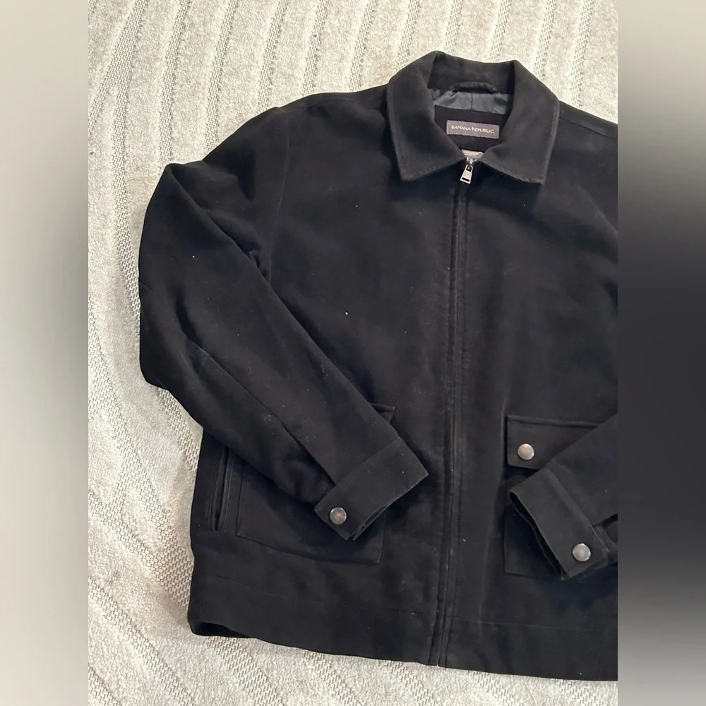 Vintage Banana Republic Men’s Collared Bomber Zip-up Jacket in Black - L